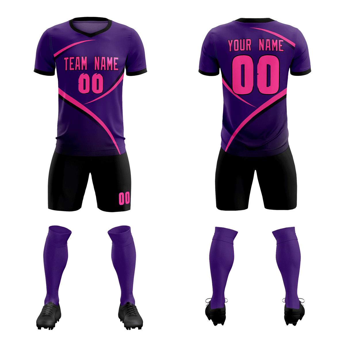 Custom Purple Black Color Block Training Uniform For Men Soccer Sets Jersey