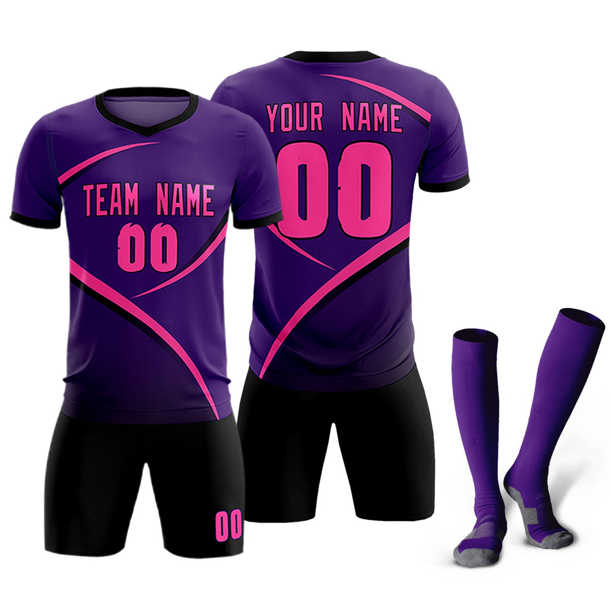 Custom Purple Black Color Block Training Uniform For Men Soccer Sets Jersey