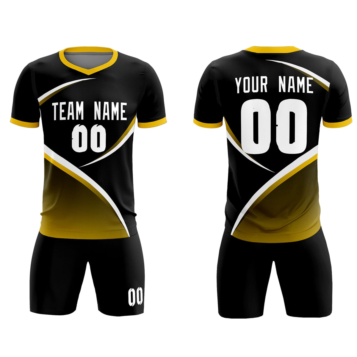 Custom Black Gold Color Block Training Uniform For Men Soccer Sets Jersey