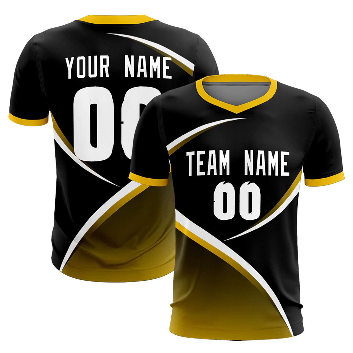 Custom Black Gold Color Block Training Uniform For Men Soccer Sets Jersey