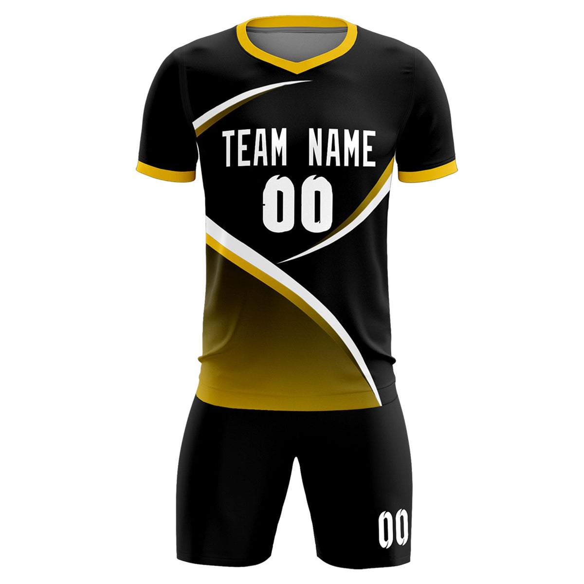 Custom Black Gold Color Block Training Uniform For Men Soccer Sets Jersey