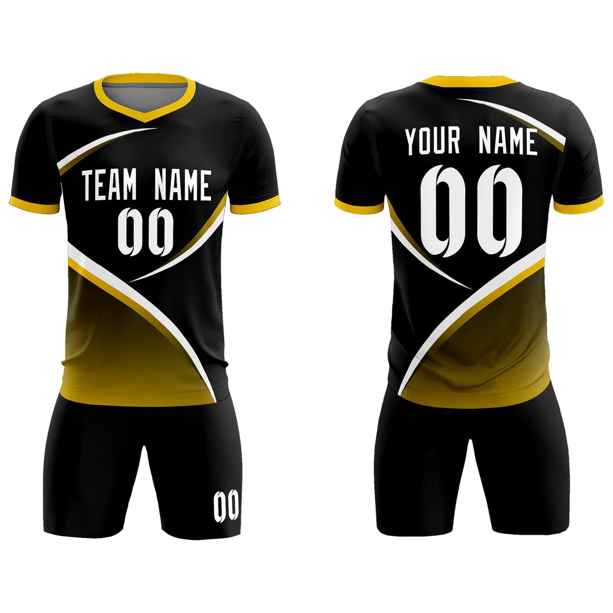 Custom Black Gold Color Block Training Uniform For Men Soccer Sets Jersey
