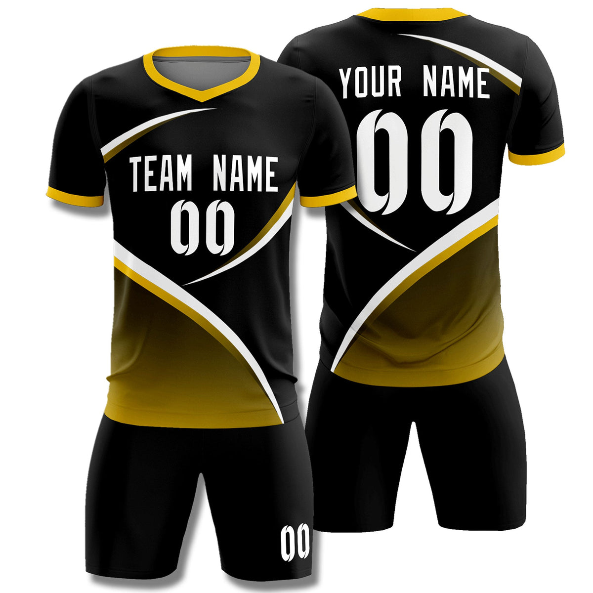 Custom Black Gold Color Block Training Uniform For Men Soccer Sets Jersey