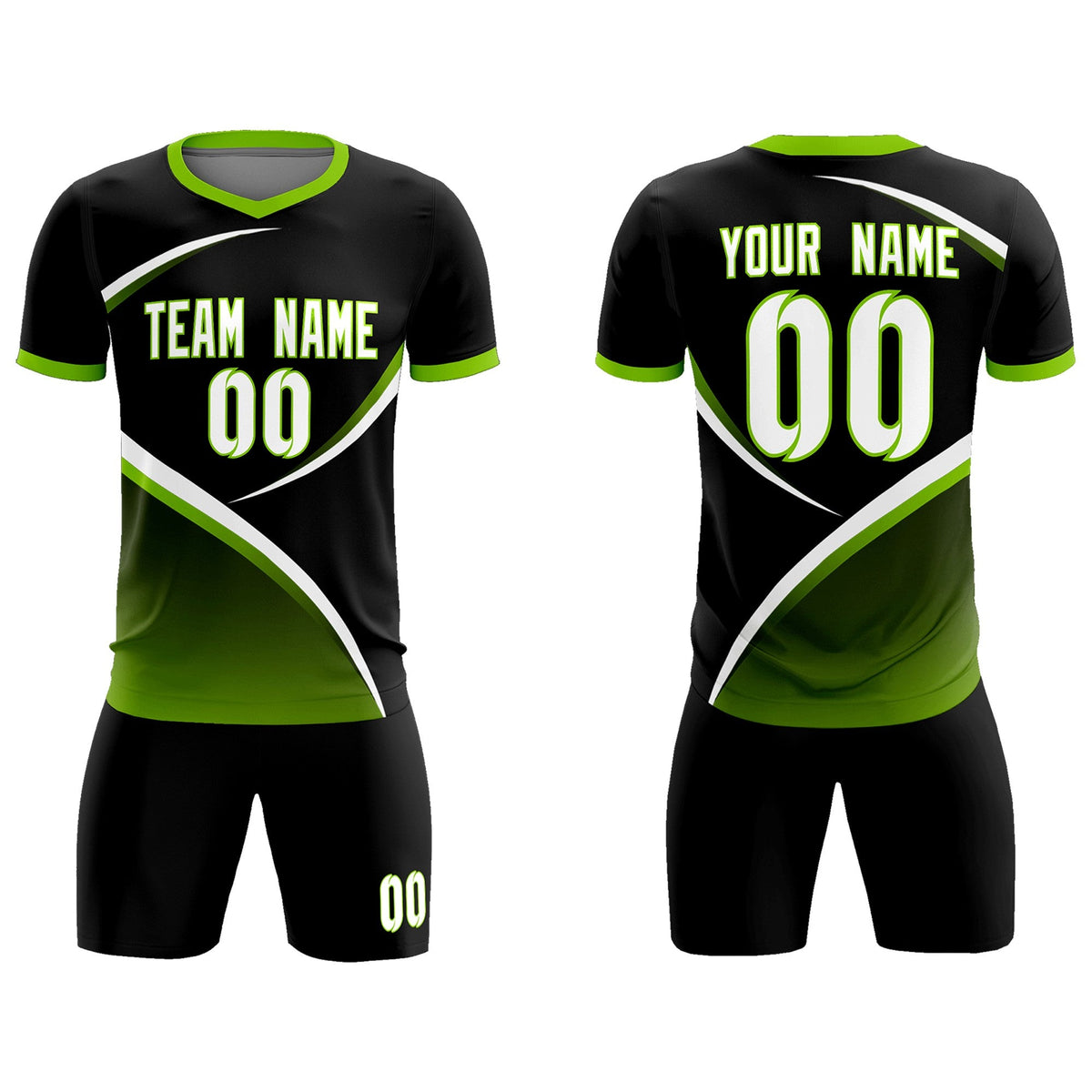 Custom Black Neon Green Color Block Training Uniform For Men Soccer Sets Jersey