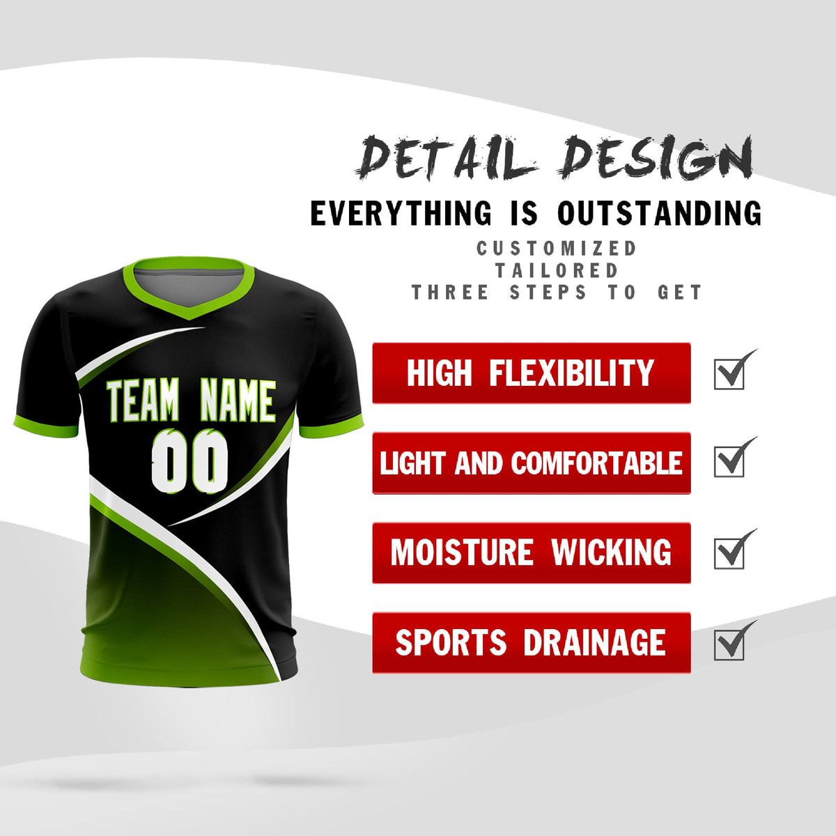 Custom Black Neon Green Color Block Training Uniform For Men Soccer Sets Jersey