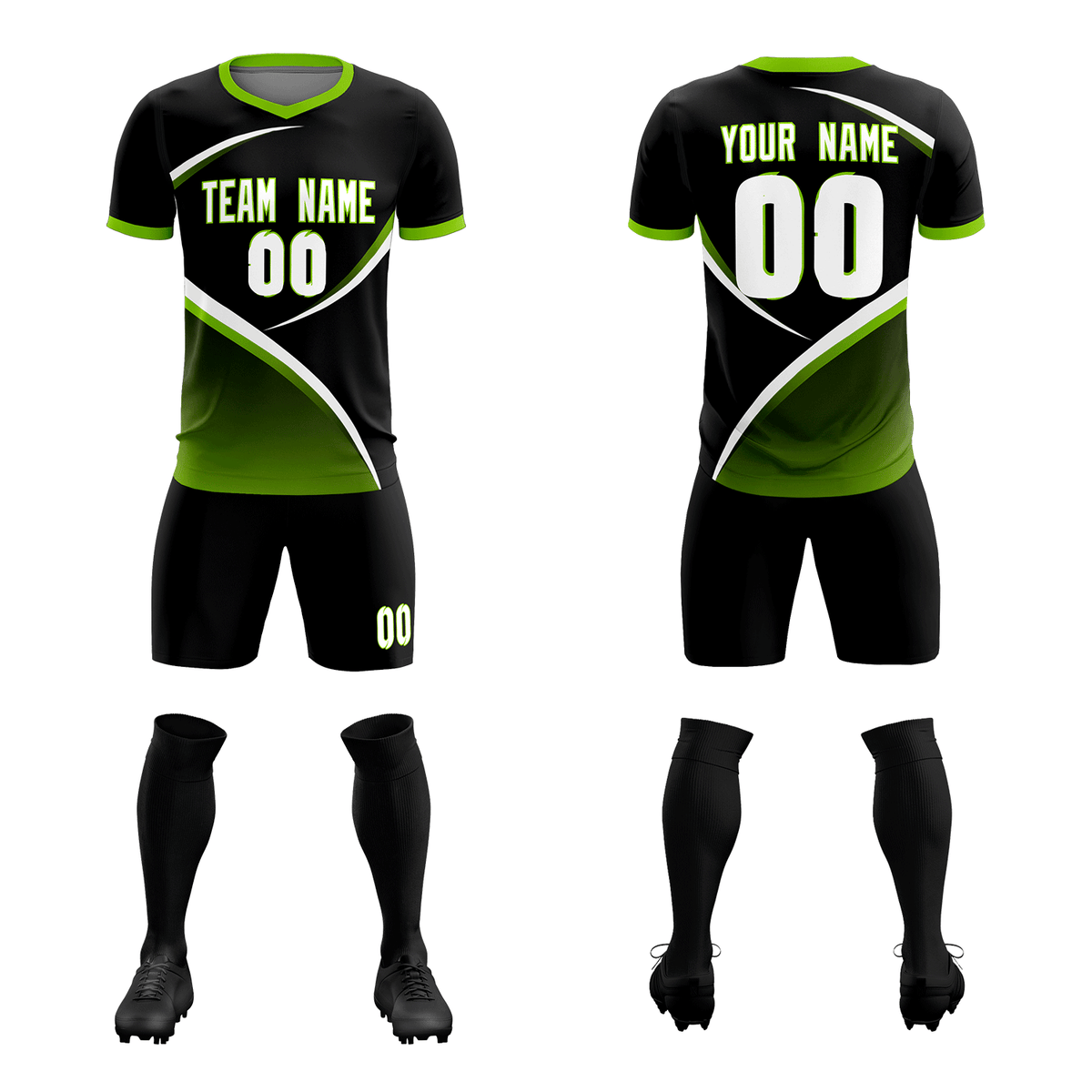Custom Black Neon Green Color Block Training Uniform For Men Soccer Sets Jersey