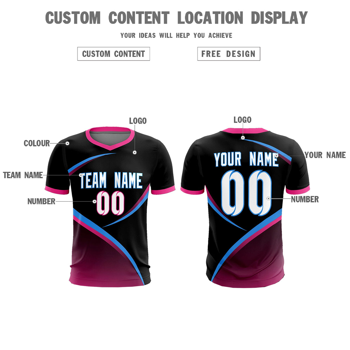 Custom Black Pink Color Block Training Uniform For Men Soccer Sets Jersey