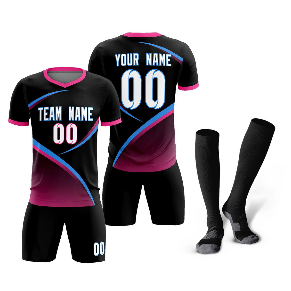 Custom Black Pink Color Block Training Uniform For Men Soccer Sets Jersey