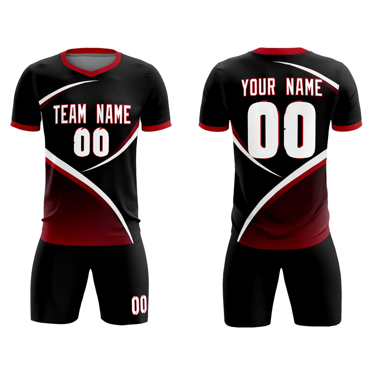 Custom Black Red Color Block Training Uniform For Men Soccer Sets Jersey
