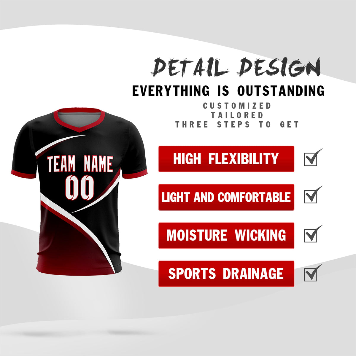 Custom Black Red Color Block Training Uniform For Men Soccer Sets Jersey