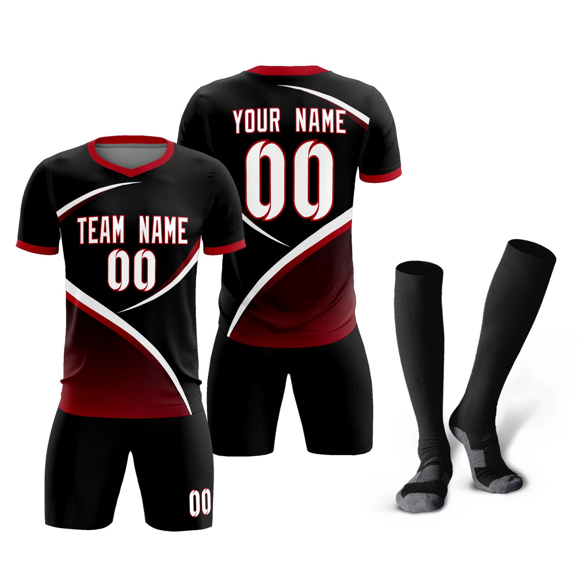 Custom Black Red Color Block Training Uniform For Men Soccer Sets Jersey