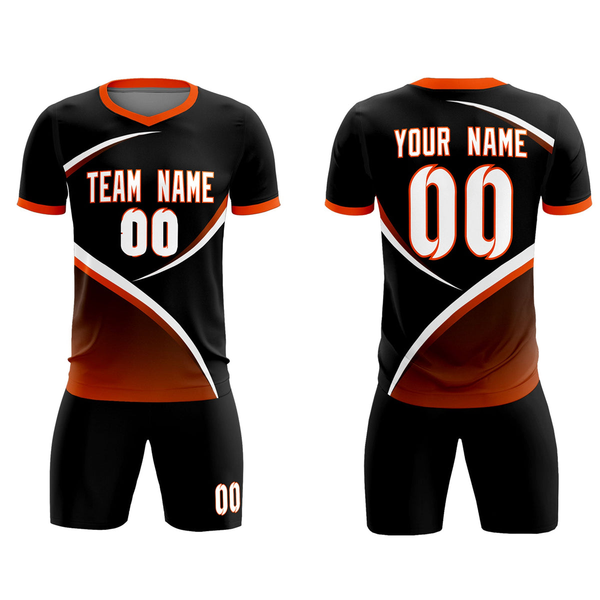 Custom Black Orange Color Block Training Uniform For Men Soccer Sets Jersey