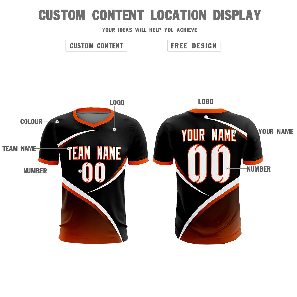 Custom Black Orange Color Block Training Uniform For Men Soccer Sets Jersey