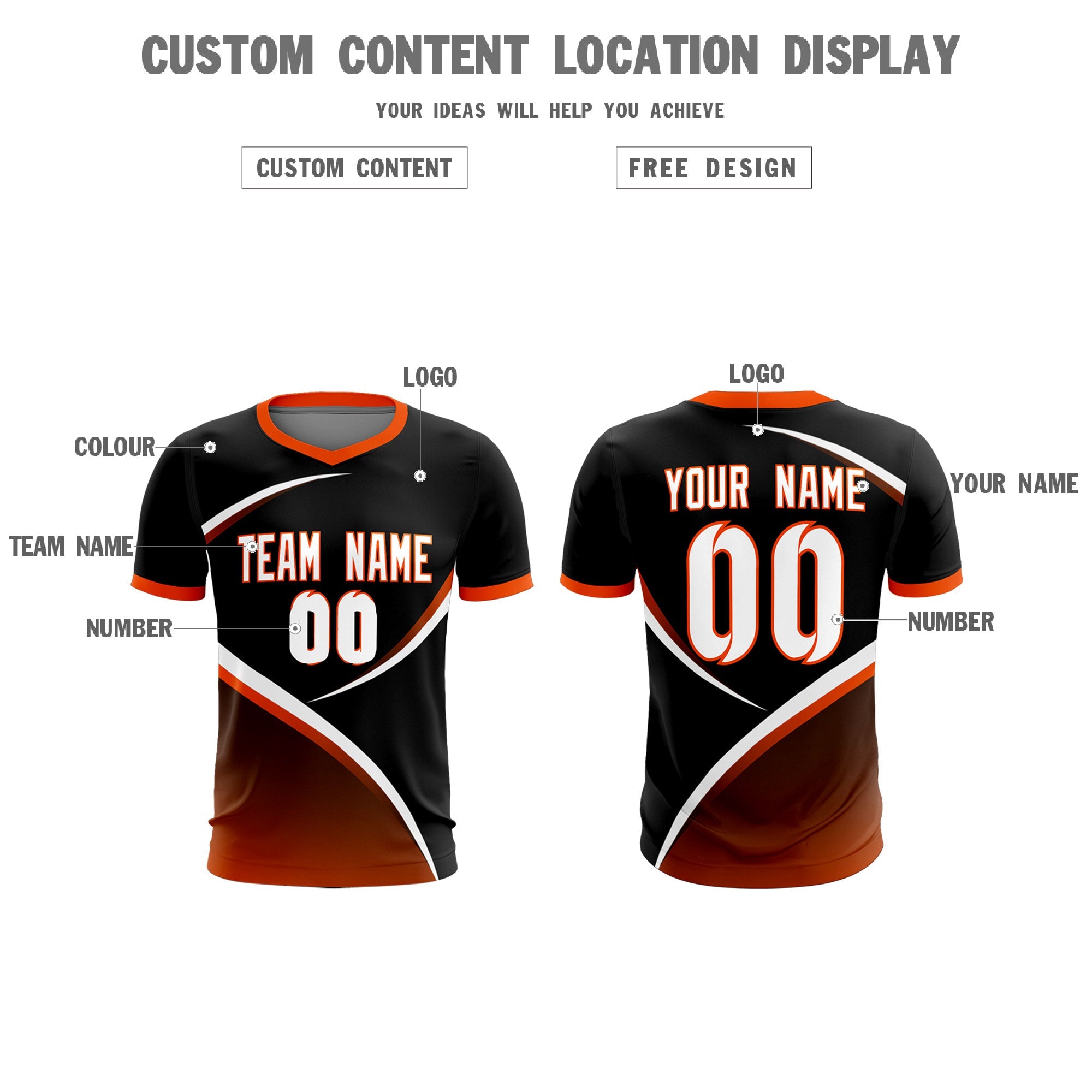 Custom Black Orange Color Block Training Uniform For Men Soccer Sets Jersey