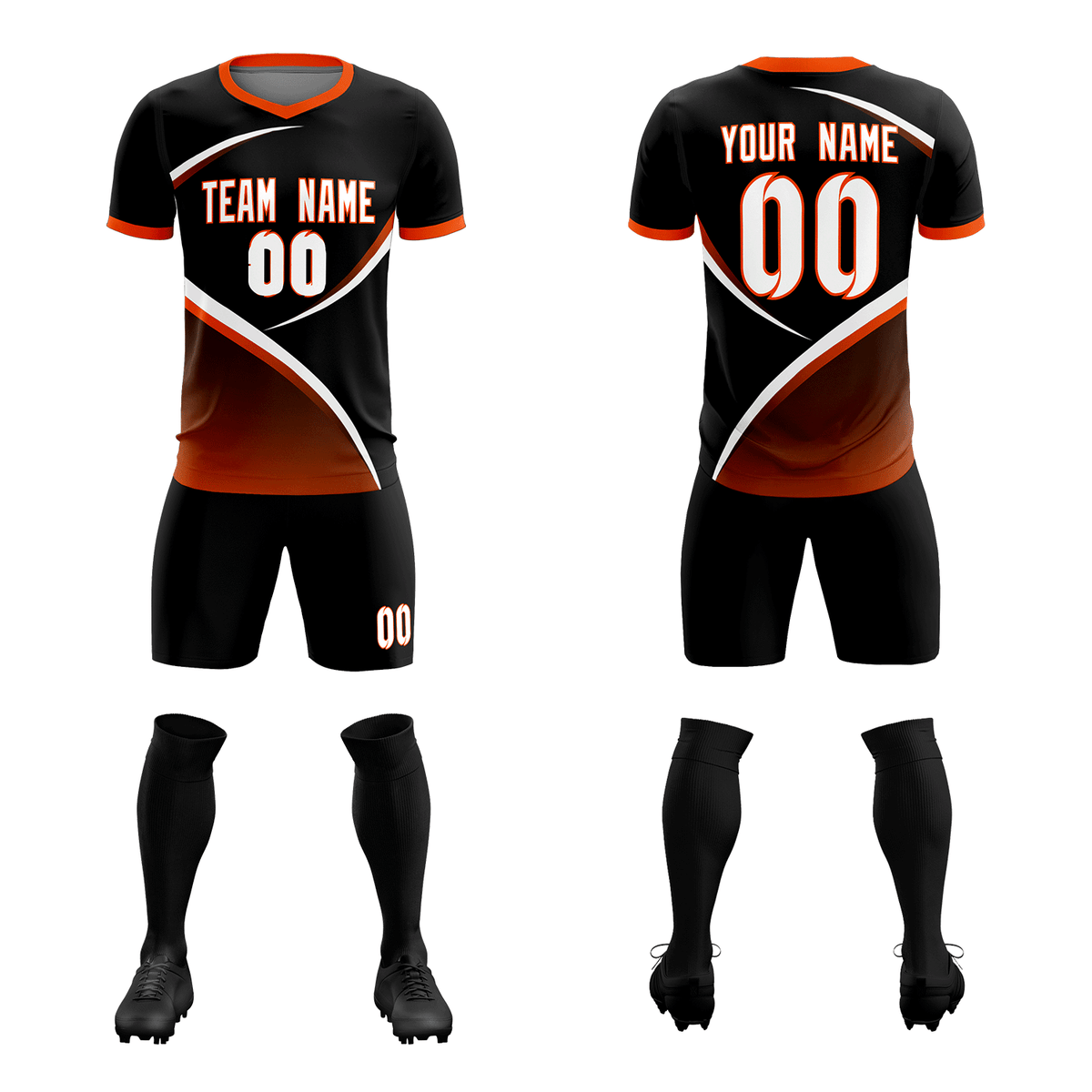Custom Black Orange Color Block Training Uniform For Men Soccer Sets Jersey