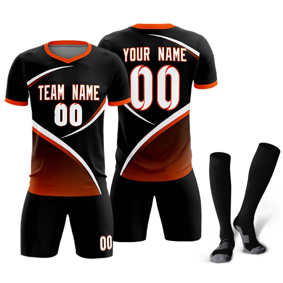Custom Black Orange Color Block Training Uniform For Men Soccer Sets Jersey