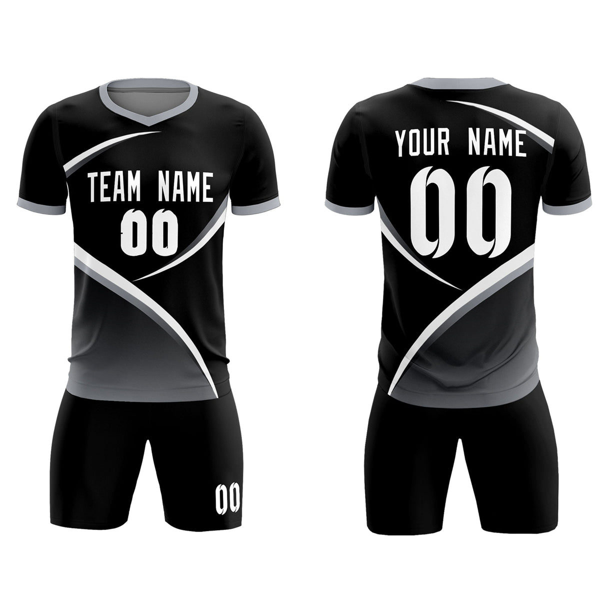 Custom Black Gray Color Block Training Uniform For Men Soccer Sets Jersey