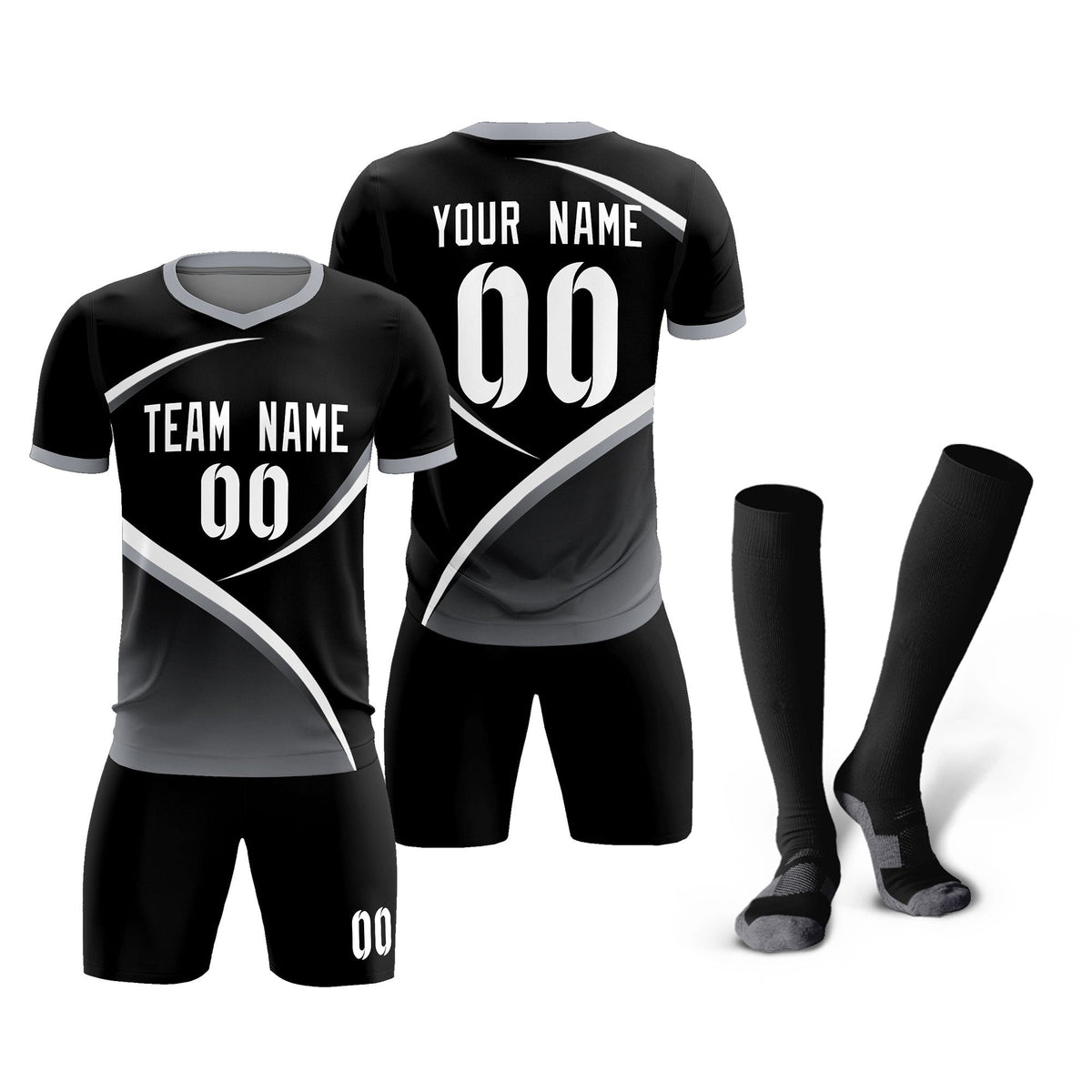 Custom Black Gray Color Block Training Uniform For Men Soccer Sets Jersey