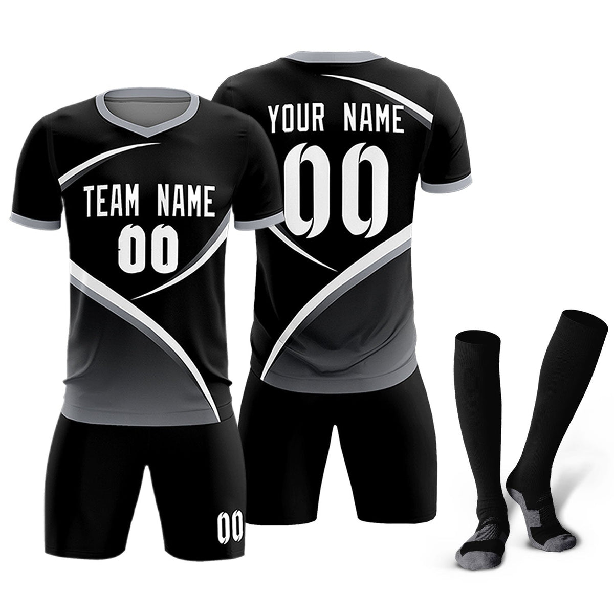 Custom Black Gray Color Block Training Uniform For Men Soccer Sets Jersey