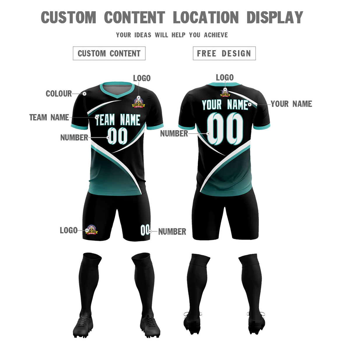 Custom Black Bright Green Color Block Training Uniform For Men Soccer Sets Jersey