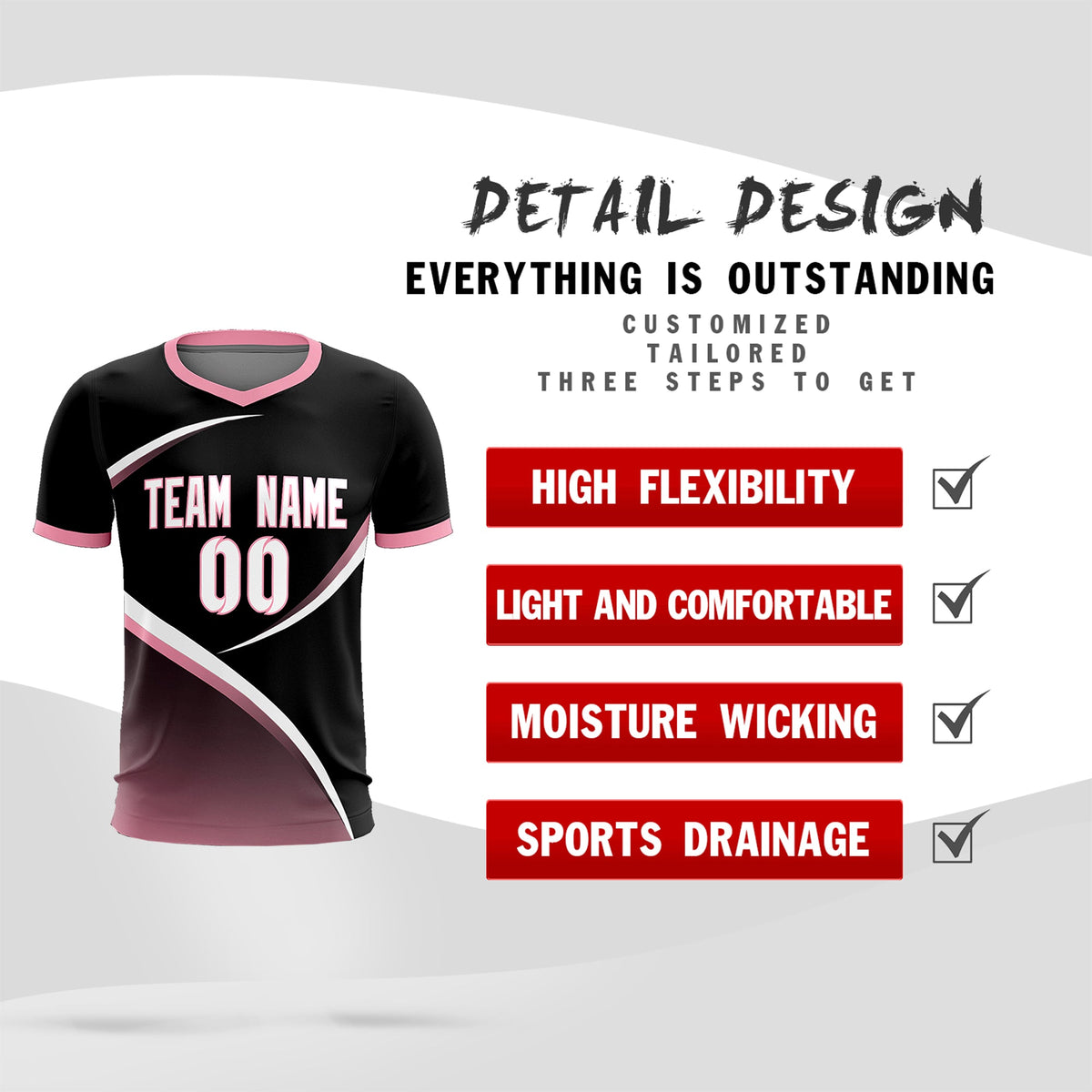 Custom Black Light Pink Color Block Training Uniform For Men Soccer Sets Jersey