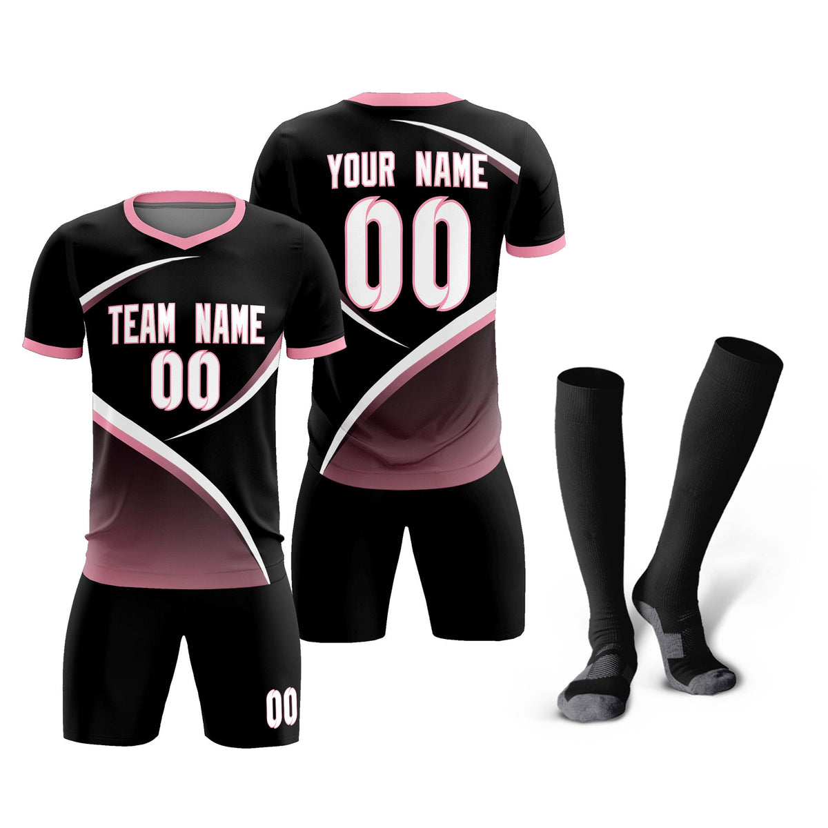 Custom Black Light Pink Color Block Training Uniform For Men Soccer Sets Jersey