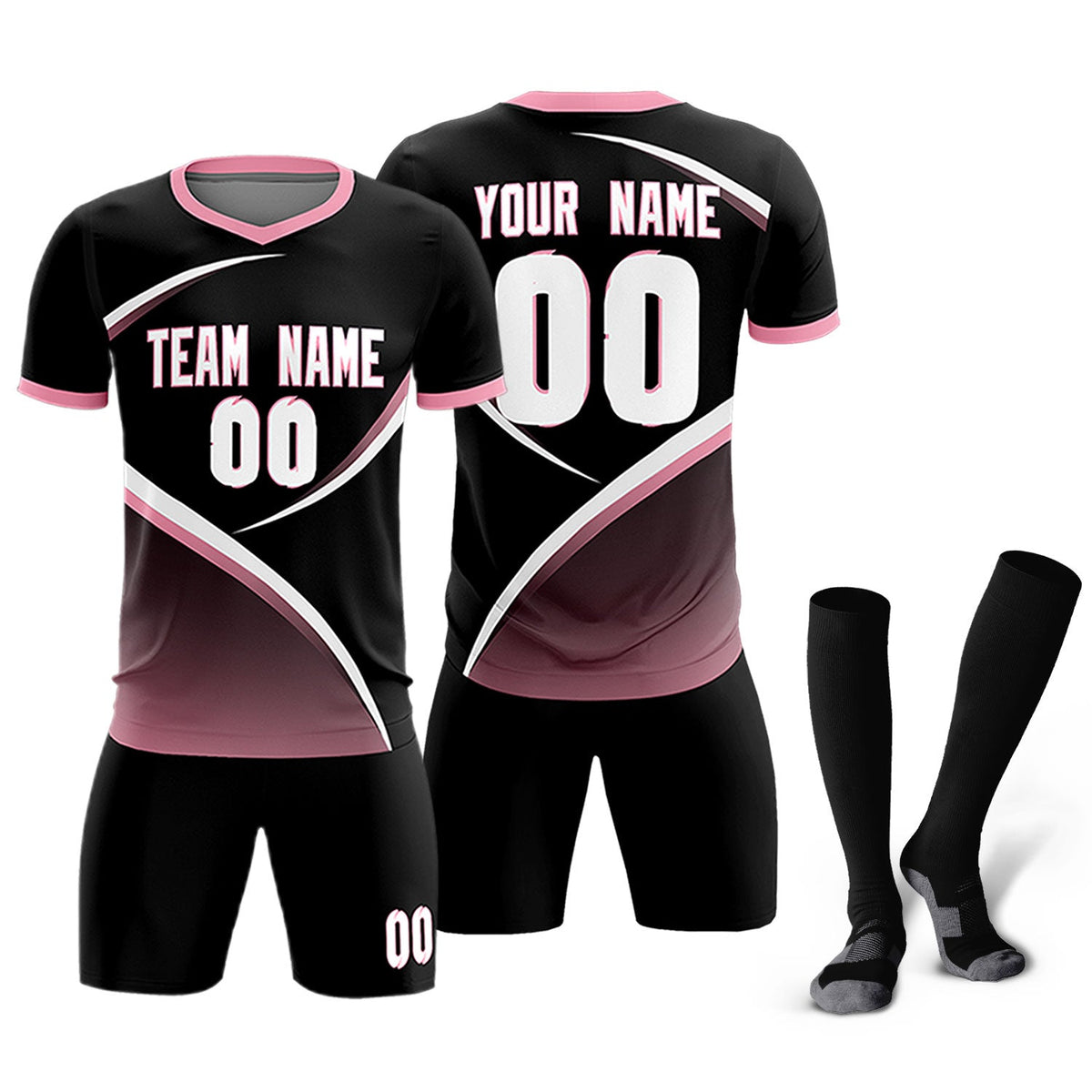 Custom Black Light Pink Color Block Training Uniform For Men Soccer Sets Jersey