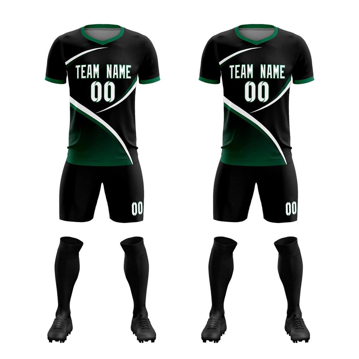 Custom Black Kelly Green Color Block Training Uniform For Men Soccer Sets Jersey