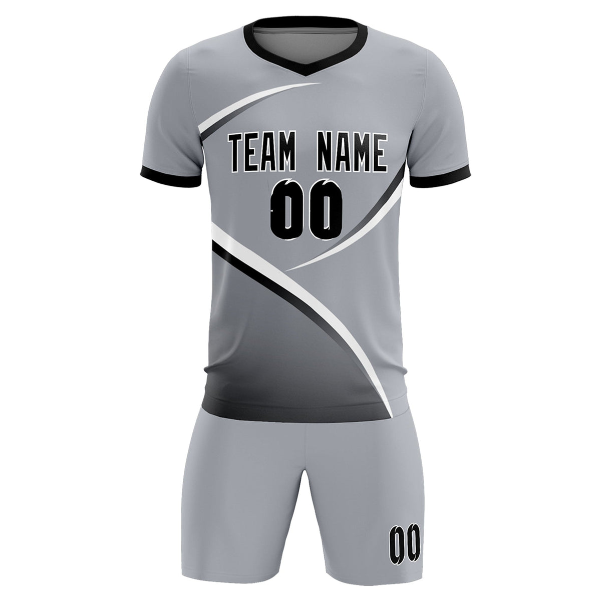 Custom Gray Black Color Block Training Uniform For Men Soccer Sets Jersey