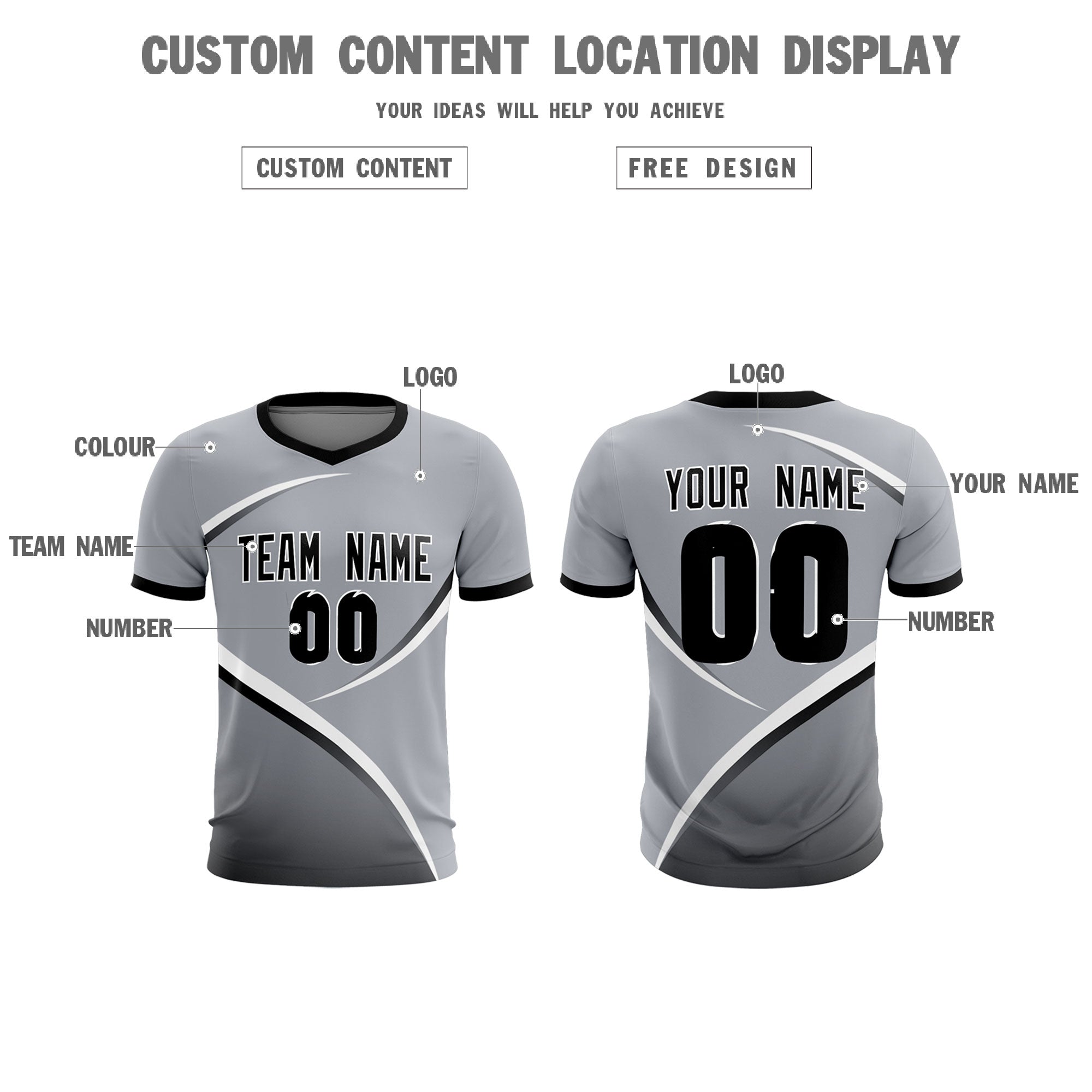Custom Gray Black Color Block Training Uniform For Men Soccer Sets Jersey