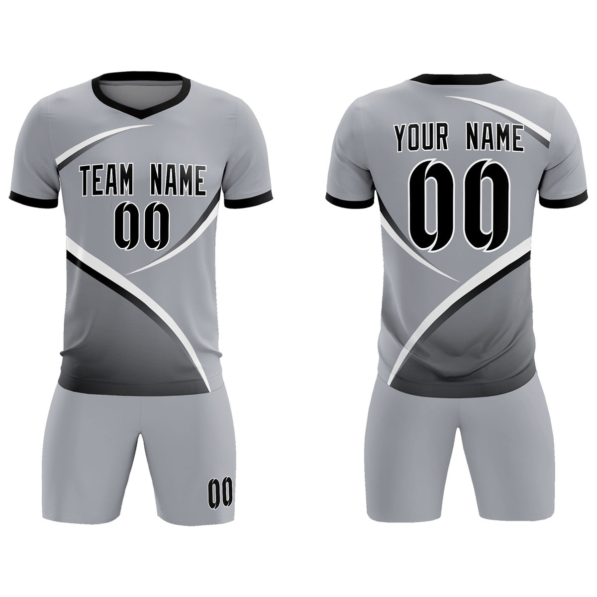 Custom Gray Black Color Block Training Uniform For Men Soccer Sets Jersey