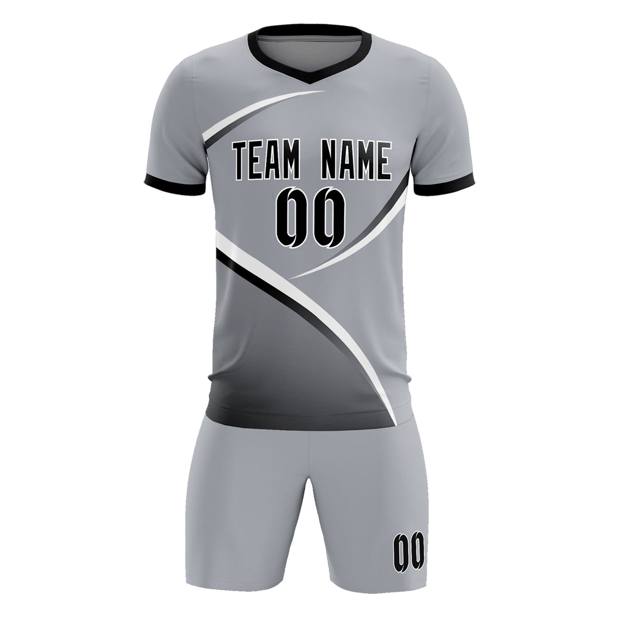 Custom Gray Black Color Block Training Uniform For Men Soccer Sets Jersey
