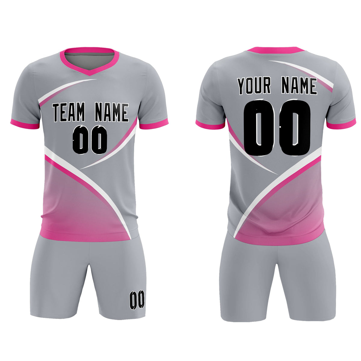 Custom Gray Pink Color Block Training Uniform For Men Soccer Sets Jersey