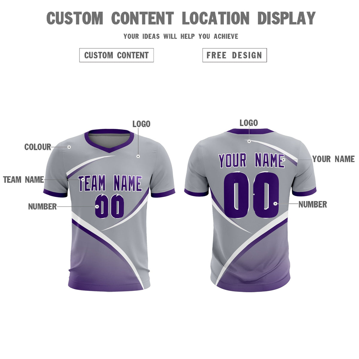 Custom Gray Purple Color Block Training Uniform For Men Soccer Sets Jersey