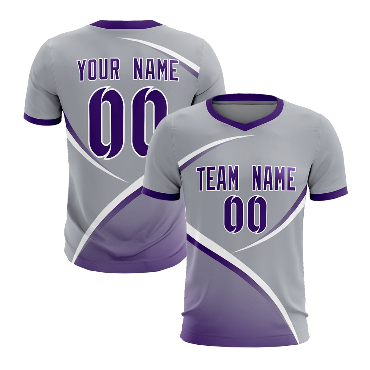 Custom Gray Purple Color Block Training Uniform For Men Soccer Sets Jersey