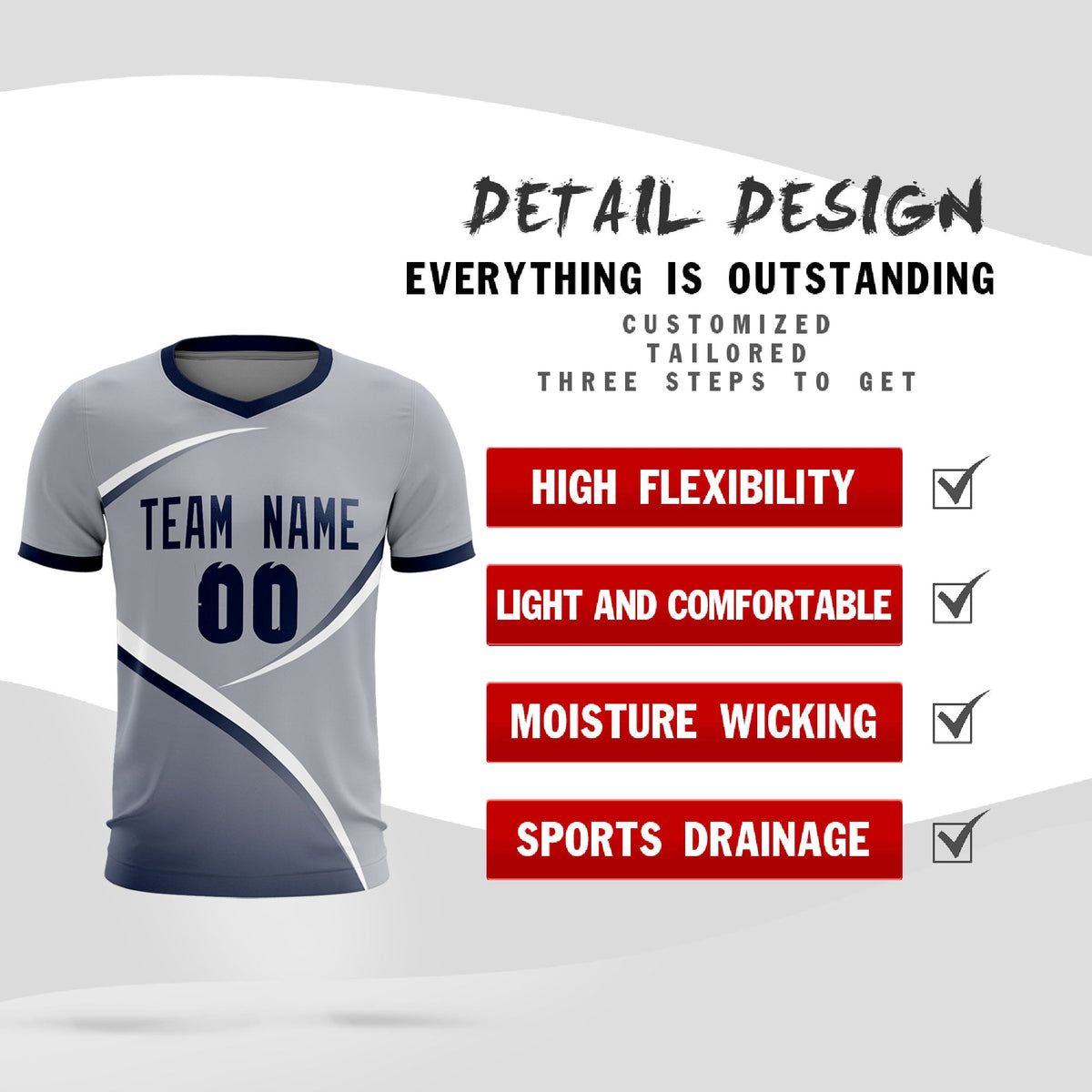 Custom Gray Navy Color Block Training Uniform For Men Soccer Sets Jersey
