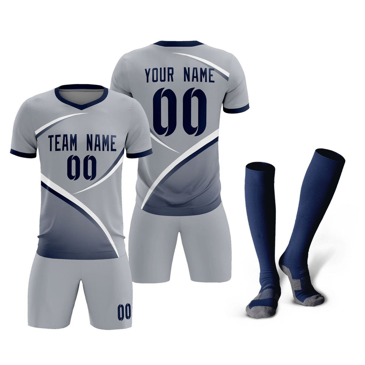 Custom Gray Navy Color Block Training Uniform For Men Soccer Sets Jersey