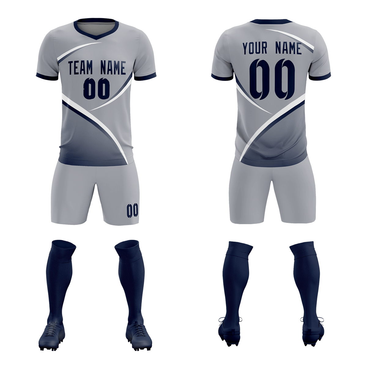 Custom Gray Navy Color Block Training Uniform For Men Soccer Sets Jersey