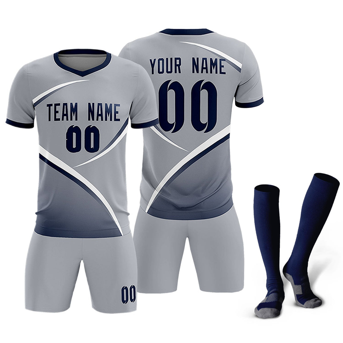 Custom Gray Navy Color Block Training Uniform For Men Soccer Sets Jersey