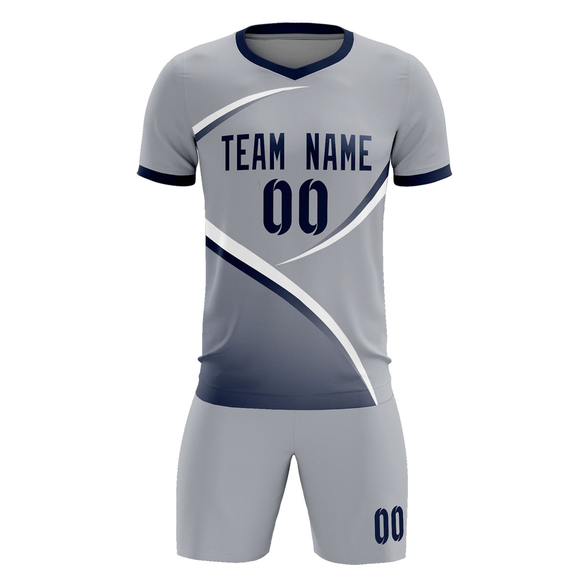 Custom Gray Navy Color Block Training Uniform For Men Soccer Sets Jersey