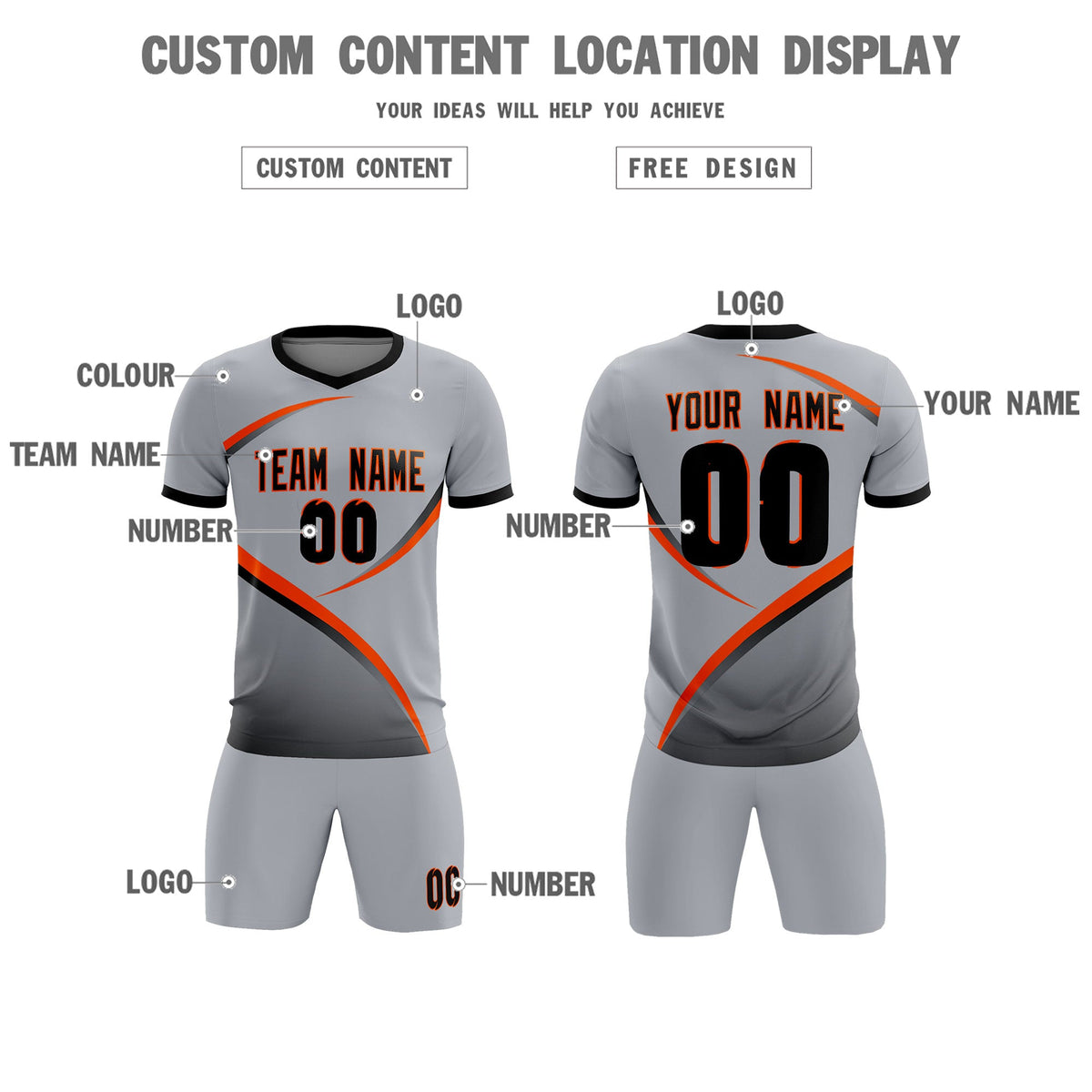 Custom Gray Black Color Block Training Uniform For Men Soccer Sets Jersey