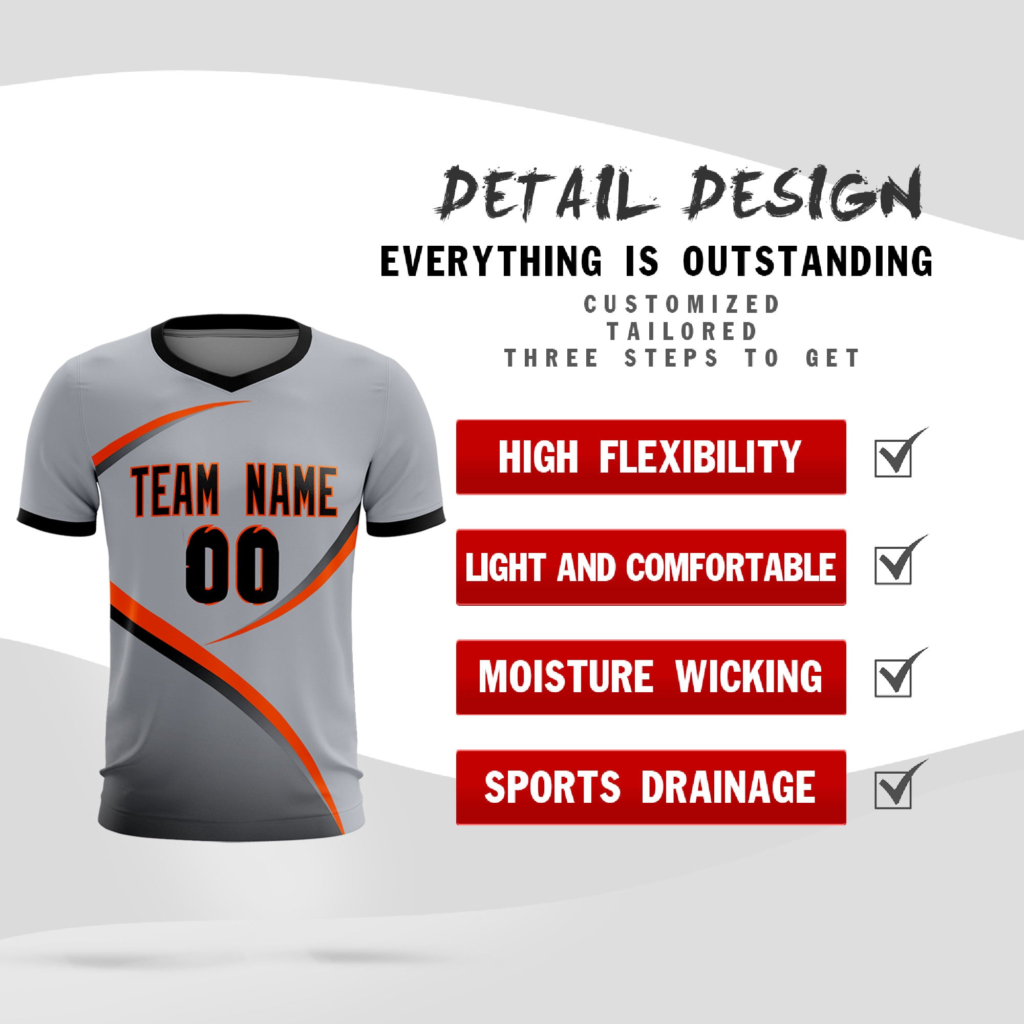 Custom Gray Black Color Block Training Uniform For Men Soccer Sets Jersey