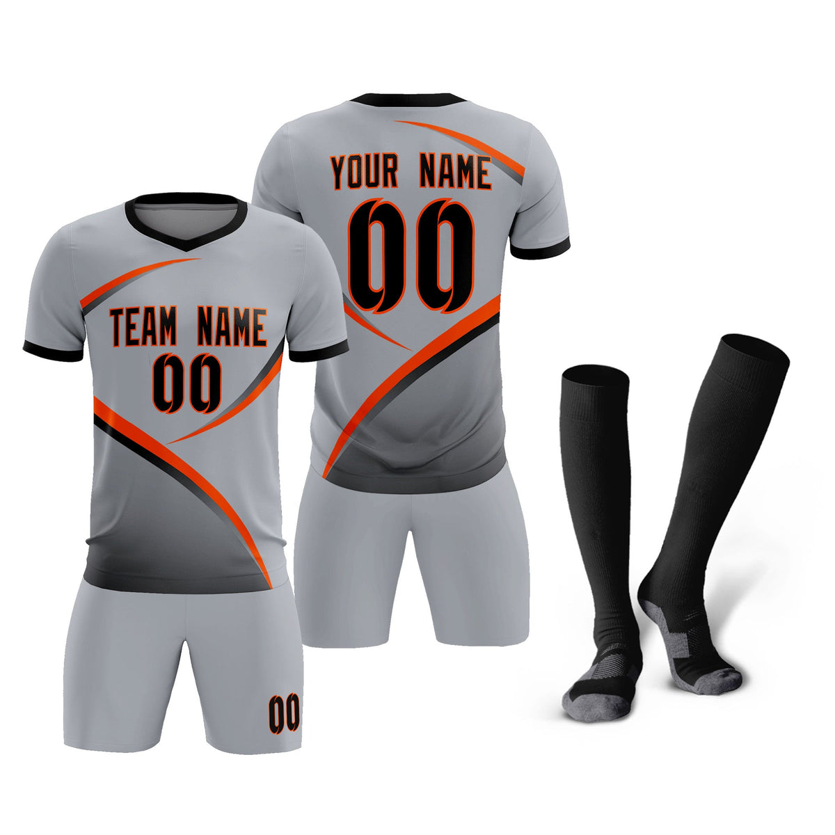 Custom Gray Black Color Block Training Uniform For Men Soccer Sets Jersey