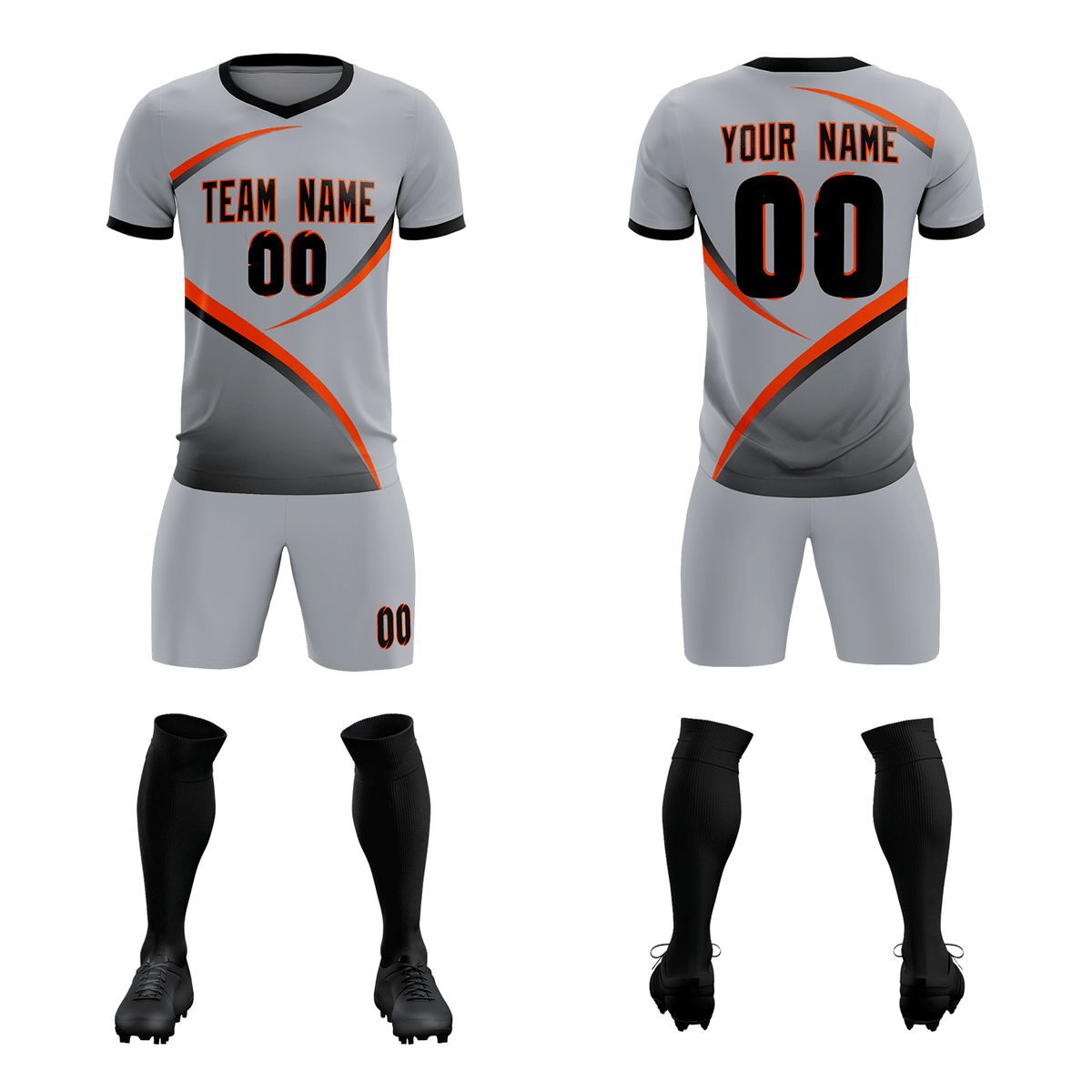 Custom Gray Black Color Block Training Uniform For Men Soccer Sets Jersey