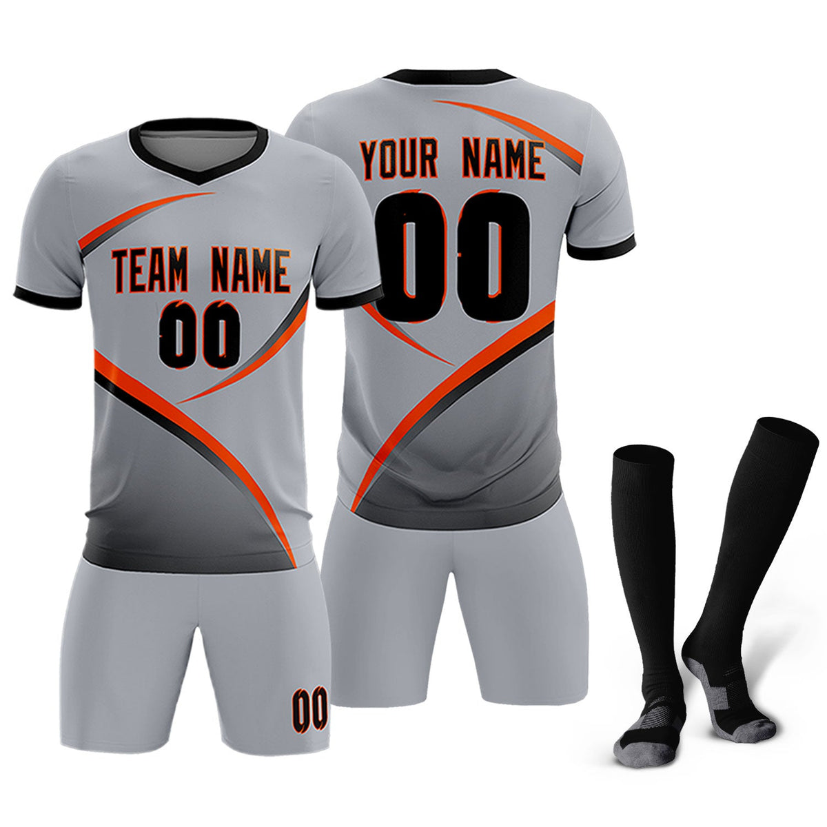 Custom Gray Black Color Block Training Uniform For Men Soccer Sets Jersey