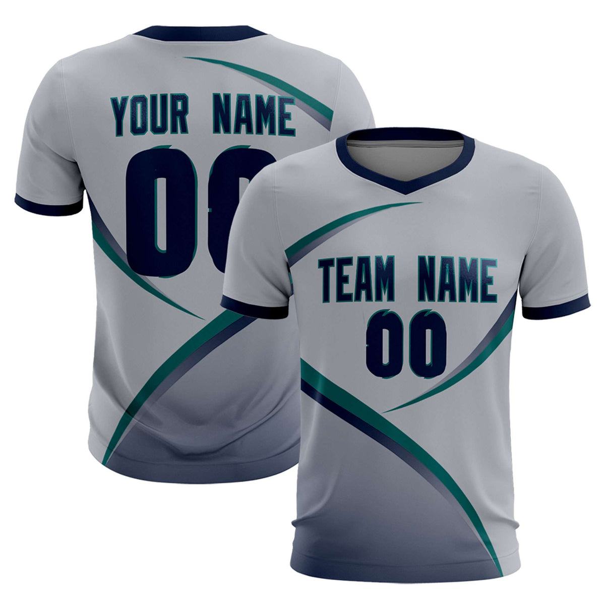 Custom Gray Navy Color Block Training Uniform For Men Soccer Sets Jersey