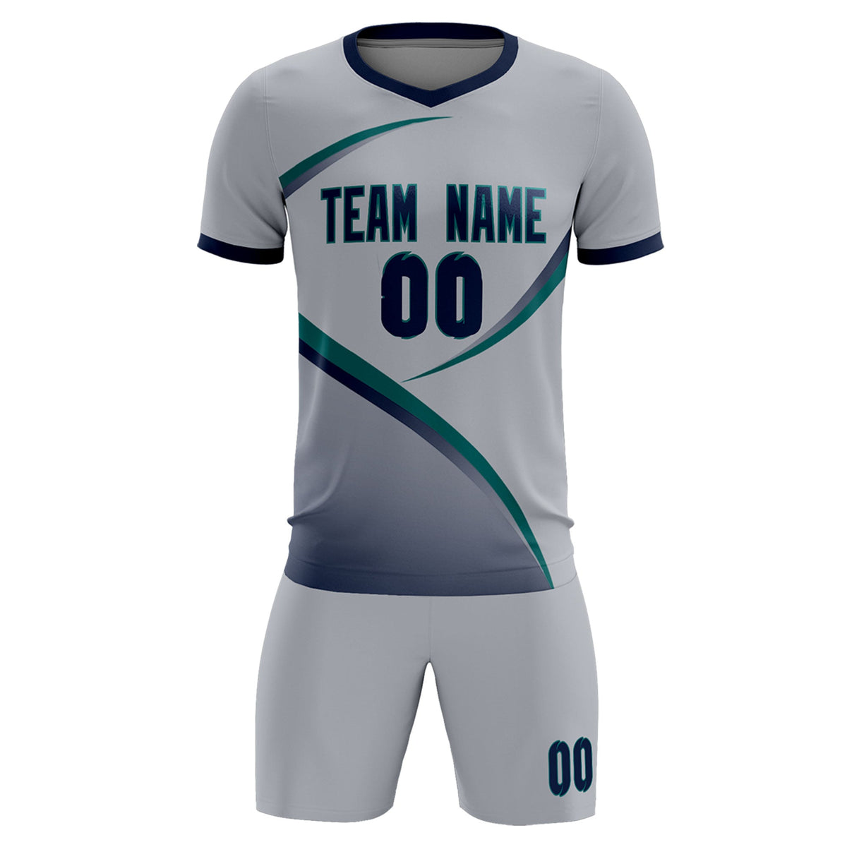 Custom Gray Navy Color Block Training Uniform For Men Soccer Sets Jersey