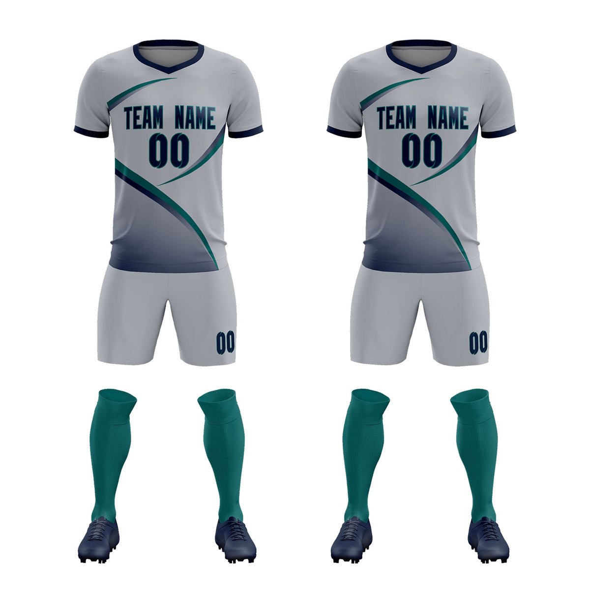 Custom Gray Navy Color Block Training Uniform For Men Soccer Sets Jersey