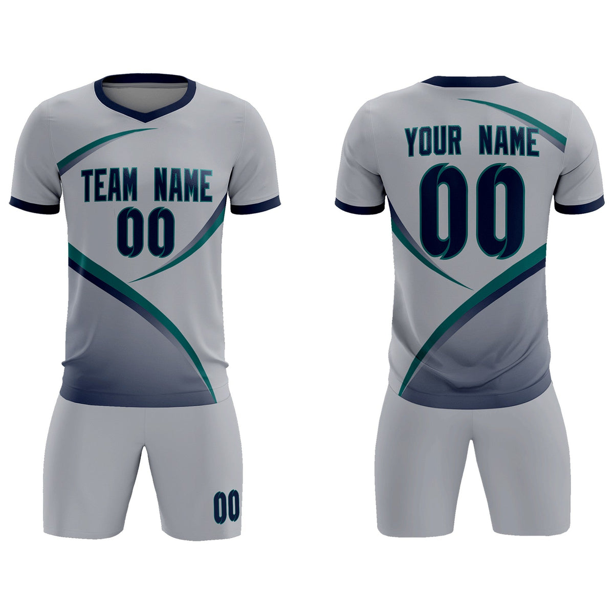 Custom Gray Navy Color Block Training Uniform For Men Soccer Sets Jersey