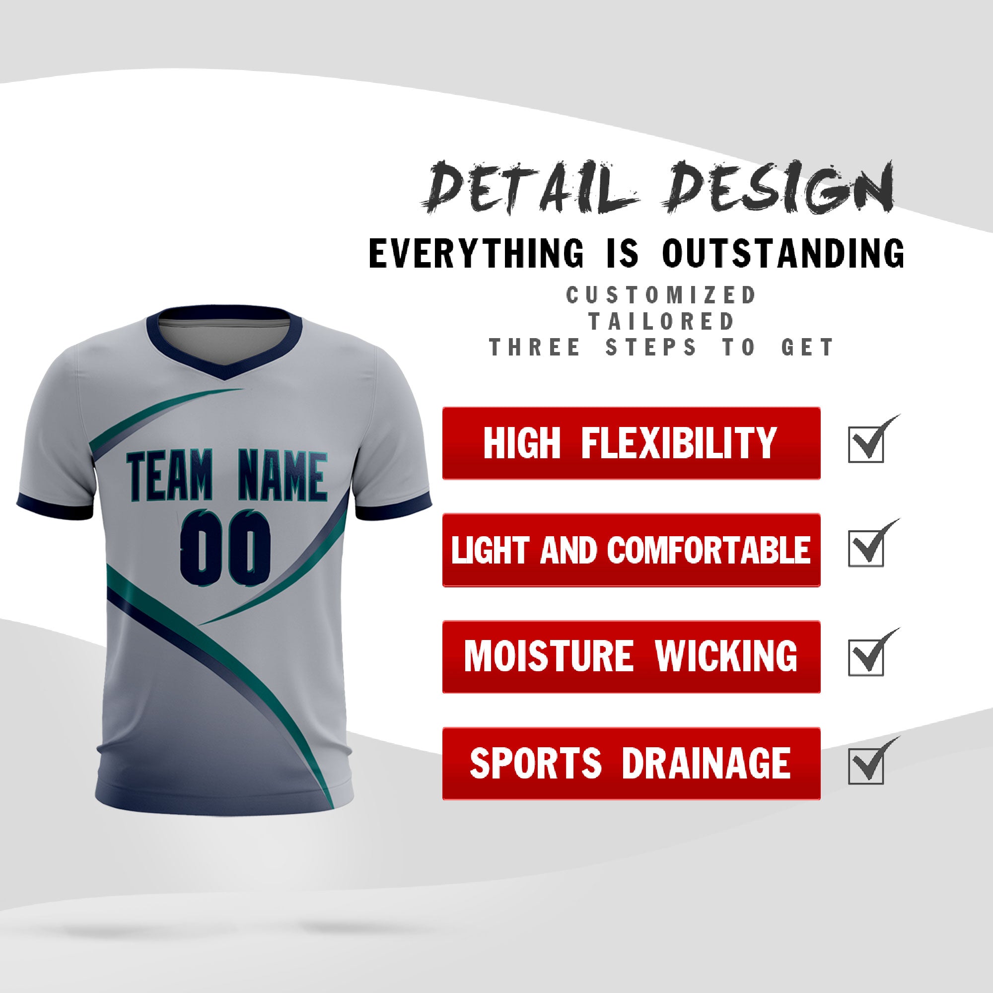 Custom Gray Navy Color Block Training Uniform For Men Soccer Sets Jersey